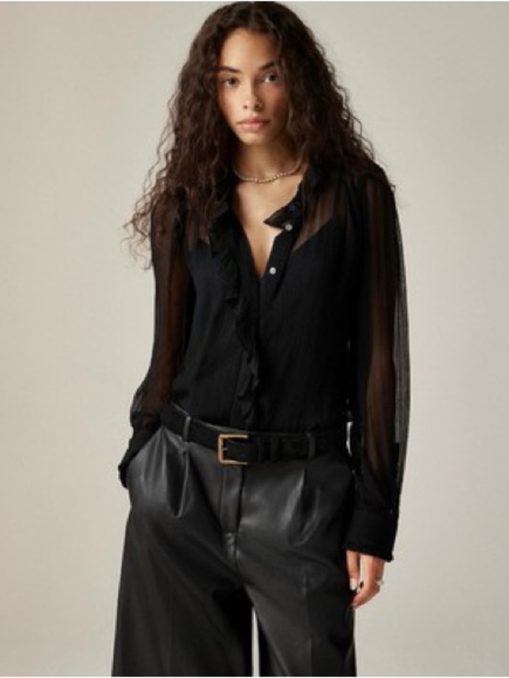 Ruffle button-up shirt in chiffon